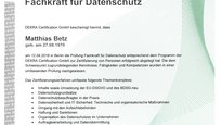 Zertifikat Fachkraft Datenschutz Matthias Betz